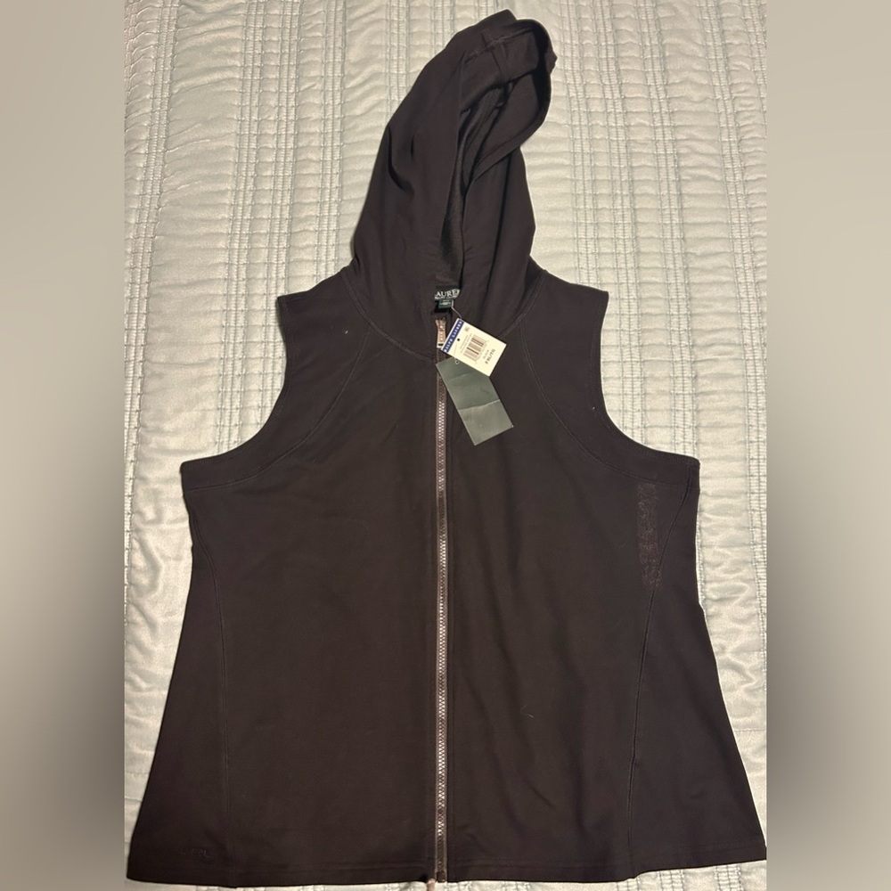 NWT- Ralph Lauren Petite Black Sleeveless Zip-Up vest-Size-PXL